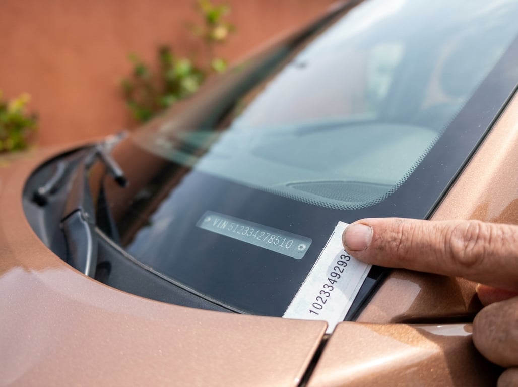Comprador comparando el VIN del tablero de un carro contra el número impreso en la tarjeta de circulación