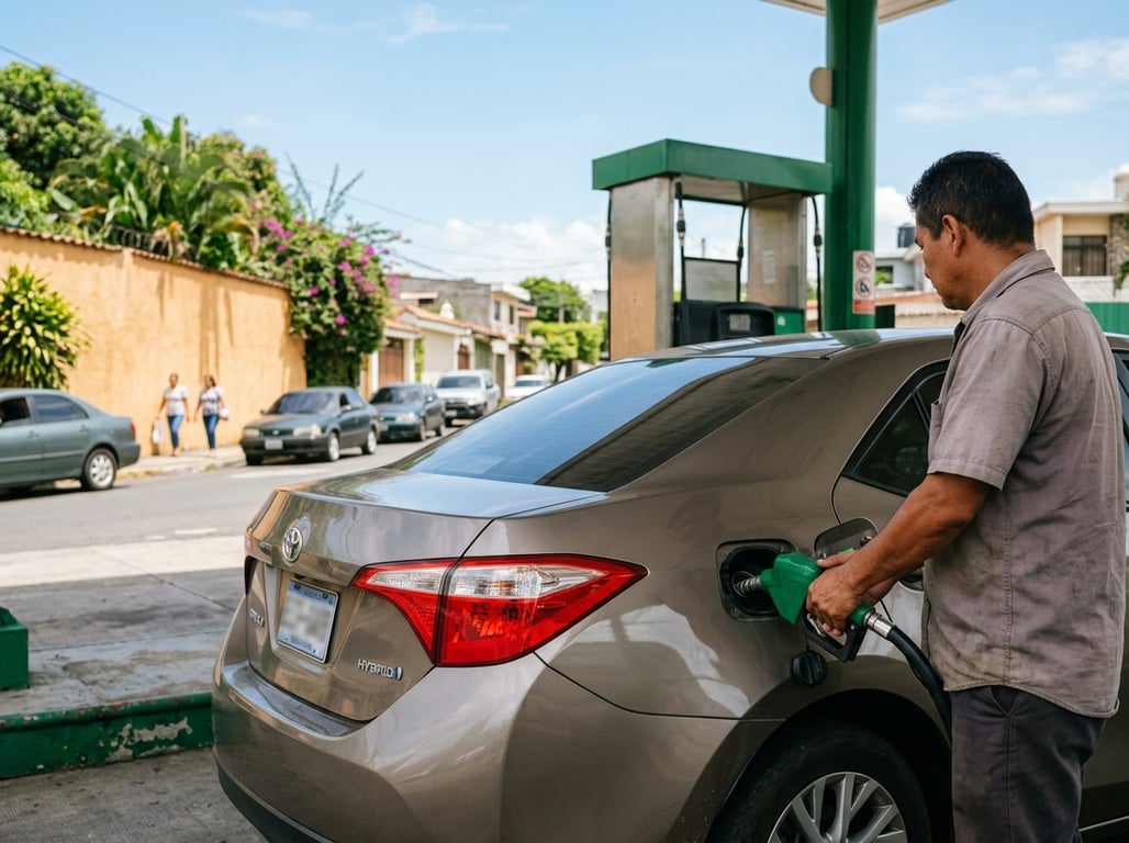 Someone refueling their hybrid at a common gas station, with no charging station in sight.